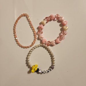 Pink and White Beaded Bee Mine Valentines Bracelets